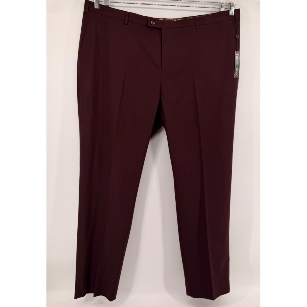 Paisley & Gray Dress Pants Mens 46x34 Burgundy PG FF PTBT Flat Front Straight